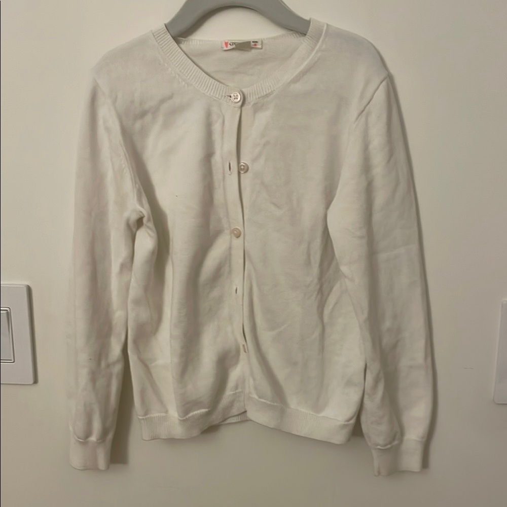 Girls White Cardigan Sweater